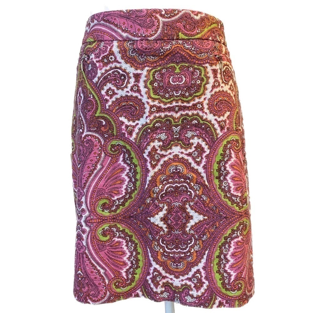 Inc Concepts Skirt Pink, Green and White Paisley Print Mini Skirt Size 12